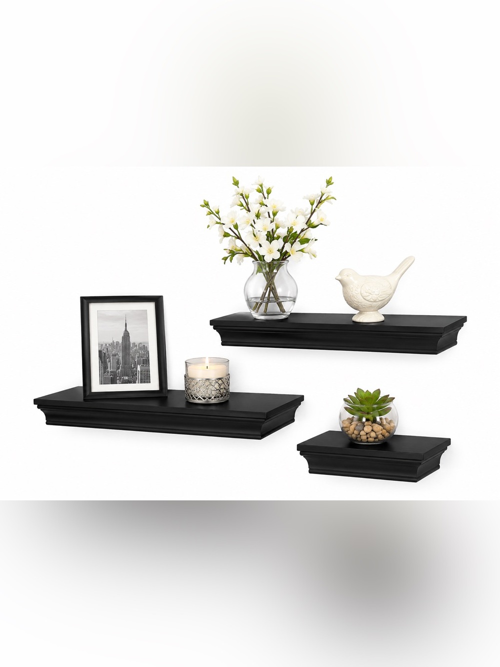 Main Stays Floating Wall Shelves Set in Black - Home Wall Decor